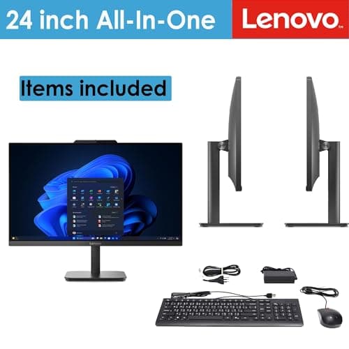 Lenovo 24 All-in-One Desktop Computer for Home Office, 16GB DDR4 RAM, 512GB PCIe SSD, Intel Processor, 23.8" FHD AIO, WiFi 6, BT 5.2, RJ-45, HDMI, Keyboard and Mouse, Ebony‌ Black, Windows 11 Home