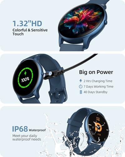 Parsonver Smart Watch for Women Men (Answer/Make Calls) Compatible with iPhone/Android Phones, Fitness Tracker with 100+ Sports Modes IP68 Waterproof, Heart Rate/Blood Oxygen/Sleep/Steps Monitor, Blue