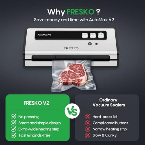 FRESKO Vacuum Sealer Machine with Automatic Bag Detection, Double Heat Seal, Compact Food Sealer, Easy to Use, Starter Kit
