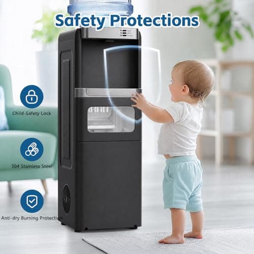 4 in 1 Water Cooler Dispenser with Ice Maker, Hot & Cold Water Dispenser for Home & Office, 33lbs/24H Bullet Ice, Top Loading 3-5 Gallon, Child Safety Lock, Ice Ready in 7 Mins (Black)
