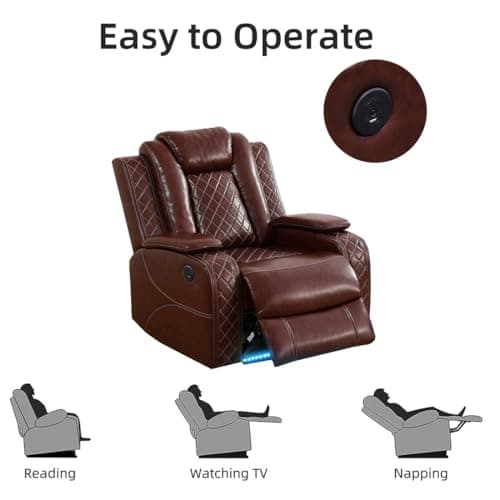 Toseslo Power Reclining Sectional Sofa Set with LED Light,Leather Sectional Couches, Living Room Furniture Sets, Modern Power Recliner Sofa Sets with Cup Holder for Living Room(Brown)
