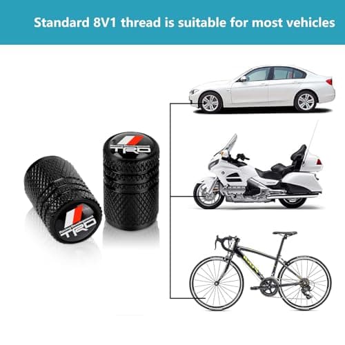 4pcs Tire Valve Stem Caps, Compatible with Toyota TRD Sequoia Tundra Tacoma 4Runner Trucks Series Stem Cap Universal Car Air Cover Car Accessories for Cars, SUV, Truck, Motorcycles Black