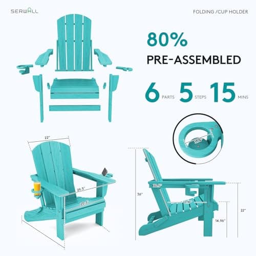 SERWALL Adirondack Chair with Cup Holders - Composite Adirondack Chairs Set of 2 HDPE Outdoor Chairs All Weather Use- Aruba