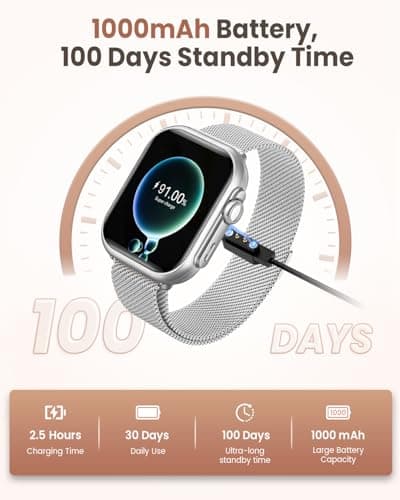 1.83" HD Smart Watch, 30 Days Battery Life, Sleep/Heart Rate/SpO2/Blood Pressure Monitor, Calls/Messages/Notifications, 5ATM 110+ Sports Modes Fitness Tracker Watch, for Women & Men/ Android & iPhone