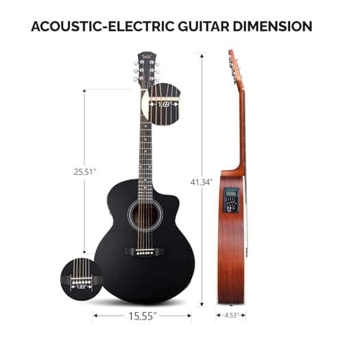 GLARRY 41in Full Size Acoustic Electric Guitar Beginner Kit with 15W Amp, 5-band EQ Cutway Design 6 Strings Electric Acoustic Guitar with Bag, Strap, Picks, Strings, Wrench (Black)