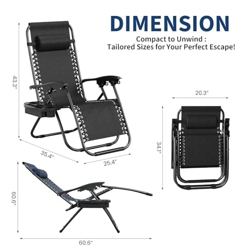 Garvee Zero Gravity Chair Set of 2, Patio Lounge Chair Outdoor with Pillow & Cup Holder Tray, Adjustable Reclining Chair, Folding Portable Camping Chair for Deck, Beach, Yard, Garden - Black