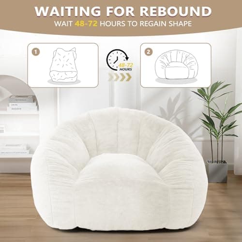 Bean Bag Chair for Adults, Soft Faux Fur Giant Beanbag Chairs, Oversized Cozy Bean Bag Couch Large Reading Chair, Comfy Bean Bag Sofa for Living Room, Bedroom & Dorm, Beige