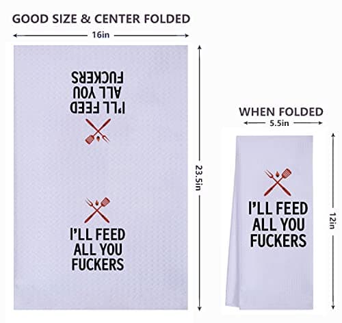 LXOMILL Funny Kitchen Towels for Men, Women, BBQ Grilling Cooking Dish Towels, Funny Birthday Gifts for Husband, Dad, Boyfriend, Friend, Hilarious Gag Gift for Chefs