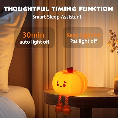 Pumpkin Night Light, Cute LED Lamp, Silicone Dimmable Nursery Nightlight for Kids, Silicone Rechargeable Bedside Touch Lamp, Funny Office Desk and Halloween Decor for Woman and Kids