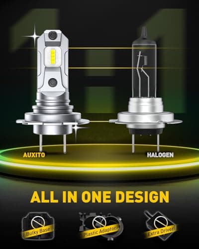 AUXITO H7 Bulbs, 6X Super Output, 6500K Cool White, Long Lifespan, 1:1 Mini Size Replacement Light Bulbs, Plug-N-Play, Pack of 2