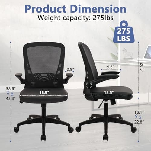 CLATINA Desk Chairs with PU Leather Seat, Flip Up Arms Ergonomic Mesh Back Office Chair with Lumbar Support, Adjustable Height Swivel Rolling Computer Chairs for Home Conference Meeting, Black, 8 Pack