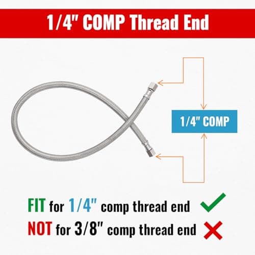 SUNGATOR 5 Feet Refrigerator Water Line, 1/4" Comp X 1/4" Comp Ice Maker Hose, 5 Feet Stainless Steel Braided Ice Maker Water Supply Line with A Wrench and Sealing Tape (1 Pack)