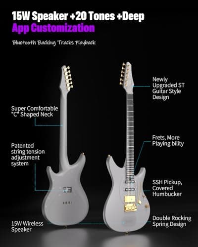 Enya Electric Guitar Inspire 39" Smart Electric Carbon Fiber Guitarra with 15W Wireless Speaker, 20 Distinct Tones, Onboard Presets, Charging Cable, Adjusting Wrench, and Gig Bag