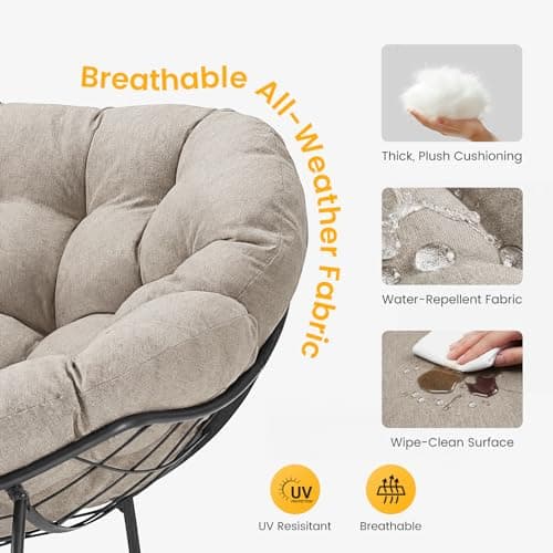 NEWBULIG Outdoor Patio Rocking Chair with 5.5" Thick Cushion, Oversized Egg Lounge Chair, 450 Lbs Heavy Duty, Water-Repellent Fabric, for Garden, Porch, Living Room