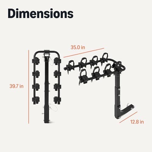 Amazon Basics 4-Bike Hitch Rack with 2" Hitch for Car, SUV and Truck, Heavy-Duty Steel Frame, Foldable, Anti-Rattle Stability, 132-Pound Capacity