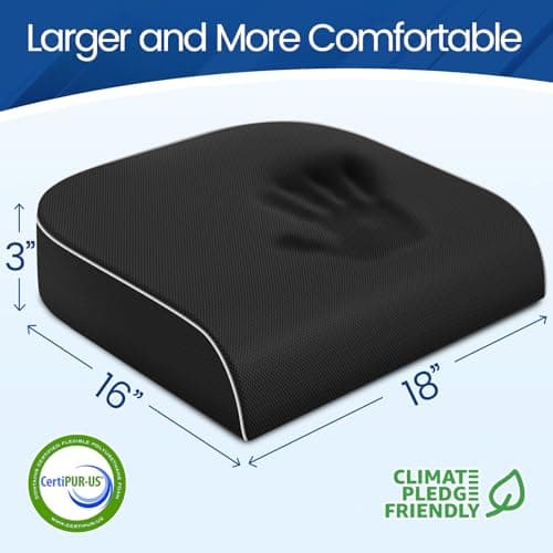 SweetSlubr Seat Cushion for Tailbone Pain Relief, Office Chair Cushion, Memory Foam Large Cushion with Non-Slip Cover for Soft Support at Office Chair, Car Seat, Airplane, Floor Pillow, Black/Large