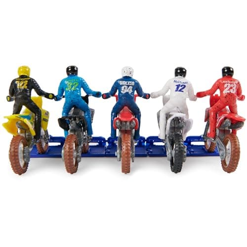 Supercross, Authentic 5-Pack of 1:24 Scale Die-Cast Motorcycles with Rider Figure, Toy Moto Bike for Kids and Collectors Ages 3 and up