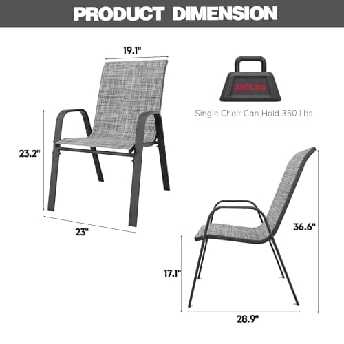 Patio Chairs Set of 6, Stackable Outdoor Dining Chairs for All Weather Textilene Fabric & Metal Frame, Outdoor Chairs Set for Backyard Deck Garden