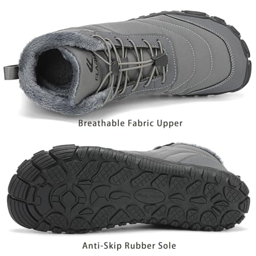 FLARUT Mens Womens Barefoot Snow Boots Winter Warm Shoes Fur Lined Wide Toe Box Zero Drop Ankle Sneakers