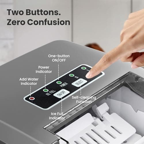 Portable Countertop Ice Maker Machine with Handle, 9 Bullet-Shaped Ice Cubes Ready in 6 Mins, 26Lbs/24H, Self-Cleaning Function with Ice Scoop and Basket for Home/Kitchen/Party (Grey)