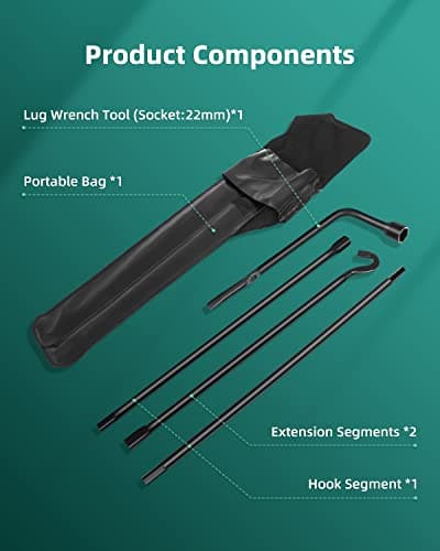 SCITOO Compatible for 2005-2021 for TOYOTA Tacoma Spare Tire Tool with 1 Lug Wrench Tool 1 Hook Segment 2 Extension Segments 091150C030 091500R010