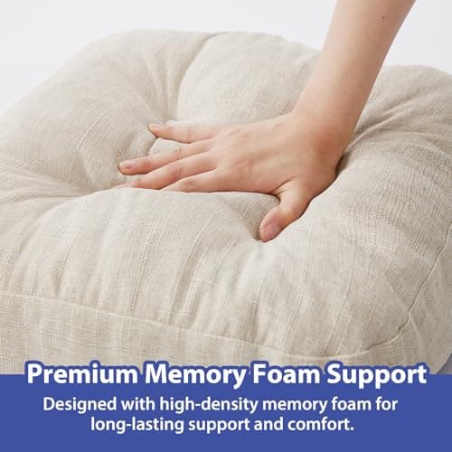 IASEAHK Chair Cushions, Memory Foam Dining Chair Cushions, Tufted Indoor Chair Pads, Set of 4, 16.5' x 16.5' x 3.5', Beige