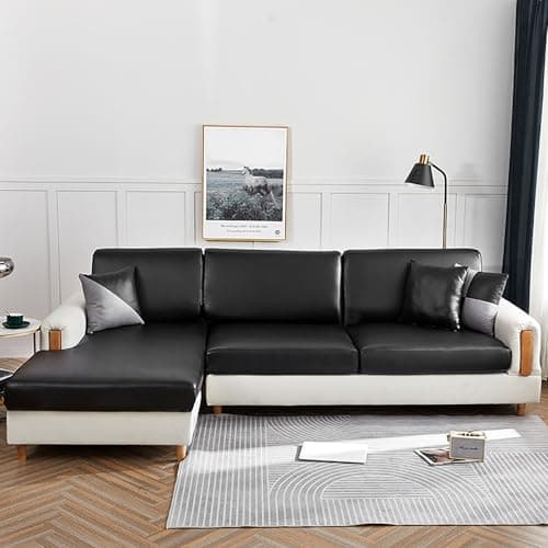 CLGTY Waterproof Couch Cushion Covers for Sofa, PU Leather L-Shaped Seat Cushion Cover Individual Separate Sectional Sofa Slipcovers Form Fitted for Cat Dog-Black-Chaise seat