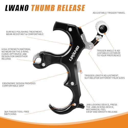 LWANO Archery Compound Bow Release Aids Trigger 3-4 Finger Adjustable Wristband Thumb Arrow Release Aids for Adults Youth Hunting Shooting Training Accessories