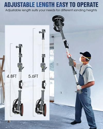 MYTOL Drywall Sander, 7.2A Electric Drywall Sander with Vacuum Dust Collection, LED Light, 6 Variable Speed Digital Display 900-1800RPM, Foldable & Extendable Handle (GREY)