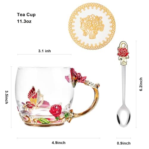 OEAGO Gifts for Mom Women Stocking Stuffers for Women Christmas Glass Coffee Enamels Mug Valentines Gifts for Her Girlfriend Wife Best Birthday Valentine's Mothers Day from Daughter Son Tea Cup