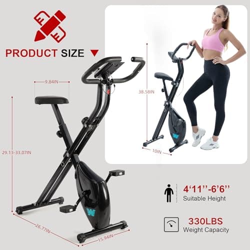 BARWING Stationary Exercise Bike for Home Workout, 5 IN 1 Foldable Indoor Cycling Bike for Seniors, 350LB Capacity, 16-Level Magnetic Resistance, Seat Backrest Adjustments