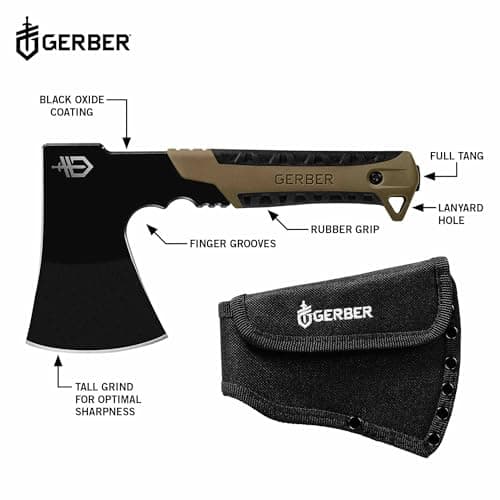 Gerber Gear Pack Hatchet - 3.5" Steel Blade Axe with Full Tang - Survival, Bushcraft and Camping Gear - with Mountable Nylon Sheath - Brown