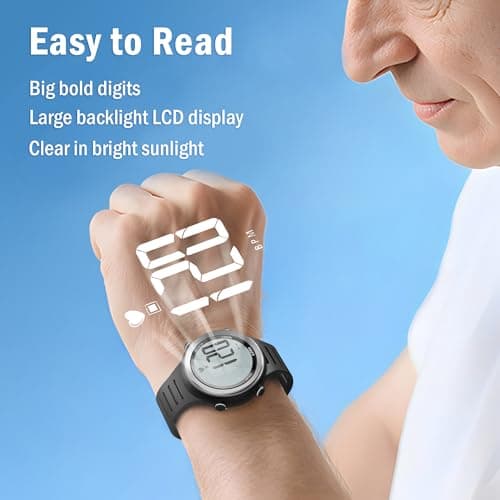 EZON Heart Rate Monitor and Chest Strap, Exercise Heart Rate Monitor, Sports Watch with HRM, Waterproof, Stopwatch, Hourly Chime T007