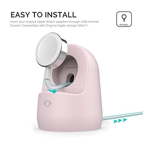 AhaStyle iWatch Stand Silicone Charging Dock Holder for Apple Watch Ultra 2, Ultra, SE2, Series SE, 7 6 5 4 3 2 1 (45/44/42/41/40/38mm), (Pink)
