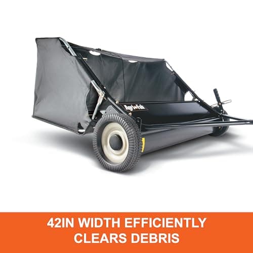 Agri-Fab 45-0320 42" Tow-Behind Lawn Sweeper, 12 cu. ft Hopper Bag Capacity; Leaf & Grass Catcher, with Adjustable Brush Height and Easy to Use Dumping Rope