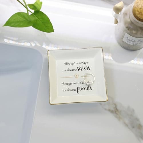 HOME SMILE Ceramic Ring Dish Decorative Tray Gifts For Sister In Law, Birthday, Christmas, Wedding Gifts B09QC9Q2GV
