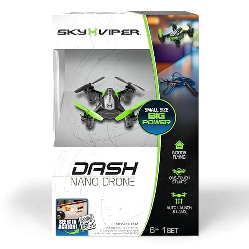 Sky Viper Dash Nano Performance RC Drone, Fast Safe Indoor Flying, Rechargeable Battery