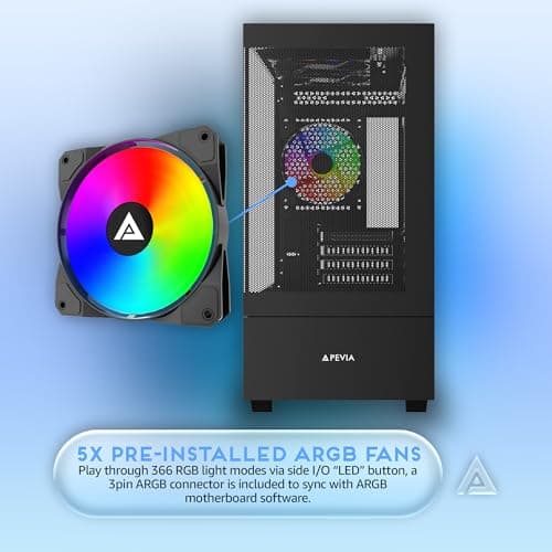 Apevia Phantom-MESH-BK Phantom Micro-ATX Dual-Chamber Mesh Gaming PC Case w/ 5X 120mm ARGB Fans, 366 RGB Modes, Mesh Airflow Performance Front Panel, 240mm Radiator Support, 2X USB3.0, HD Audio, Black