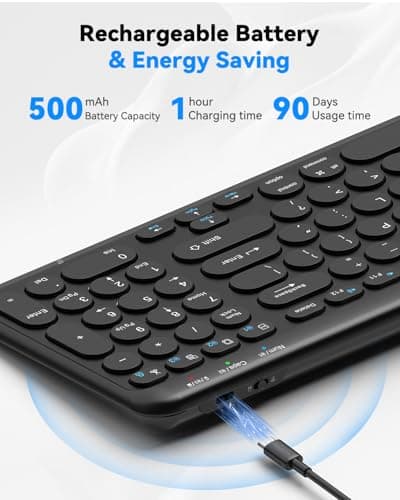 TECKNET Wireless Keyboard Bluetooth & 2.4G USB, Up to 4-Device Connection, USB C Rechargeable Battery, Quiet Typing, Compact Layout, 7° Ergonomic Tilt, Compatible with Windows/Android/iOS, Black