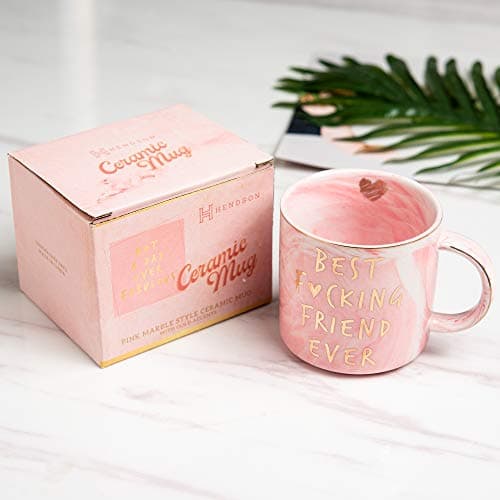 Hendson Best Friend Birthday Gifts for Women - Best F Friend Ever - Funny Friendship Gifts for Women - Gifts for BFF, Bestfriend, Besties, Sister, Her, Woman - Cute Pink Marble Mug, 11.5oz Coffee Cup B08F25XZR1