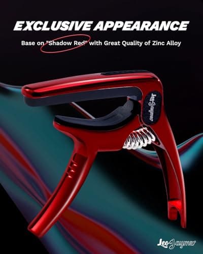 Leo Jaymz Heavy Duty Guitar Capo for Acoustic/Electric Guitars, Guitar Clip made of Zinc Alloy Metal, Guitar Clamp for Bass Classical Guitar, Ukulele, Mandolin,Banjo (Shadow Red)