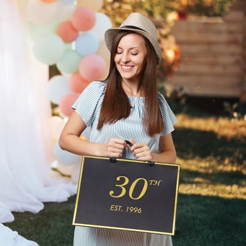 30th Birthday Gift Bag with Card and Tissue Paper for Men Women Him, 1996 30 Year Old 13" Elegant Black Gold Anniversary Keepsake Party Present Shopping Paper Bags for Gifts Wrapping (1996 30th) B0DLX3WCH7