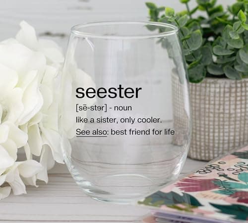Sister Birthday Gifts Idea - Seester Definition Present for Her - Funny Best Friend Bestie from Brother - Friendship Soul Gifts for Women - Big Sister Sorority Gift - 15 oz Wine Glass