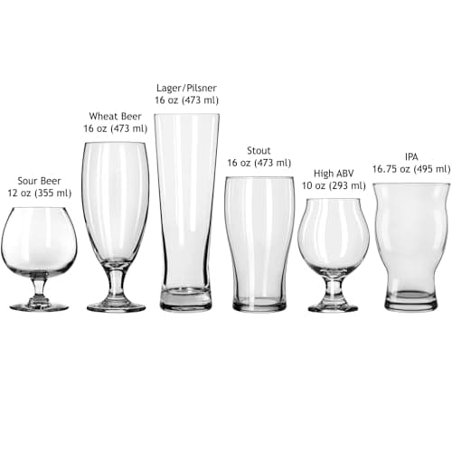 Libbey Craft Brews Assorted Beer Glasses Set of 6 with Gift Box – Lead‑Free Specialty Beer Glassware for IPA, Stout, Wheat, Lager, Sour & High‑ABV – Dishwasher Safe