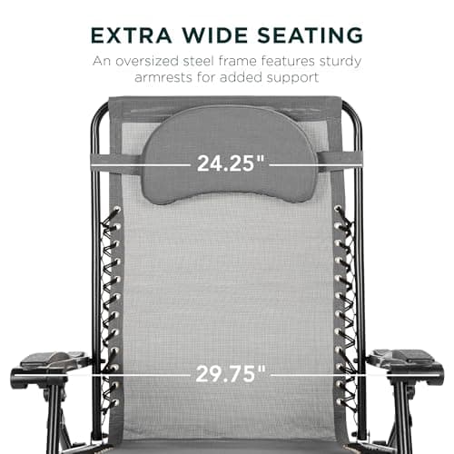 Best Choice Products Oversized Zero Gravity Chair, Folding Outdoor Patio Lounge Recliner w/Cup Holder Accessory Tray, Pillow - Gray