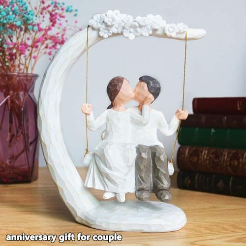 jinhuoba Romantic Wedding Couple Figurines, Hand Painted Loving Together Sculpture, Best Valentine Marriage Anniversary Weddings Engagement Gifts for Couple Wife Women Her