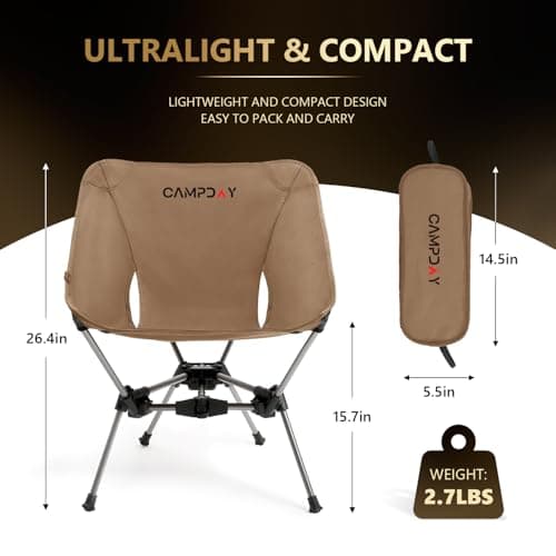 Camping Chair Backpacking Portable Hiking Ultralight Small Lightweight Folding Chair for Outdoor Camp Beach Picnic Concert, Supports 330lbs (Khaki,1PCS)