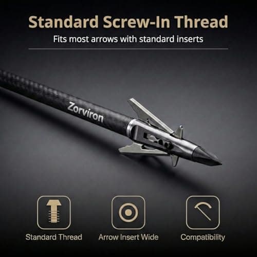 Mechanical Expandable Broadheads Hunting Arrow Tips, 100 Grain 2 Inch Cut, 440 Stainless Steel Blades & Chisel Tip, 8-32 Thread for Crossbow & Compound Bow Bolts, Up to 500 FPS Tested, 4 Pack