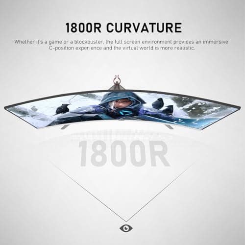 Gawfolk 27 Inch PC Computer Screen,1800R Curved Gaming 180Hz Monitors, FHD1080p 1ms Without Bezel, freesync, 98% sRGB,178 ° Angle View HDMI DisplayPort, Compatible with Wall-Mounted100*100MM-White