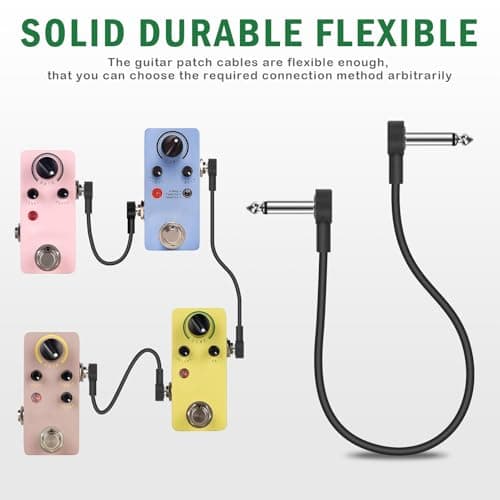 GOGHOST 3 Inch Guitar Patch Cables 6 Pack, 1/4" TS Right Angle Effect Pedal Flat Cables, Pedal Board Patch Cables, Black